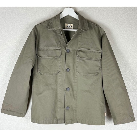 Coachella Army Green Heavy Weight Button Up Graphic Palm Trees Jacket size Small - Picture 8 of 12